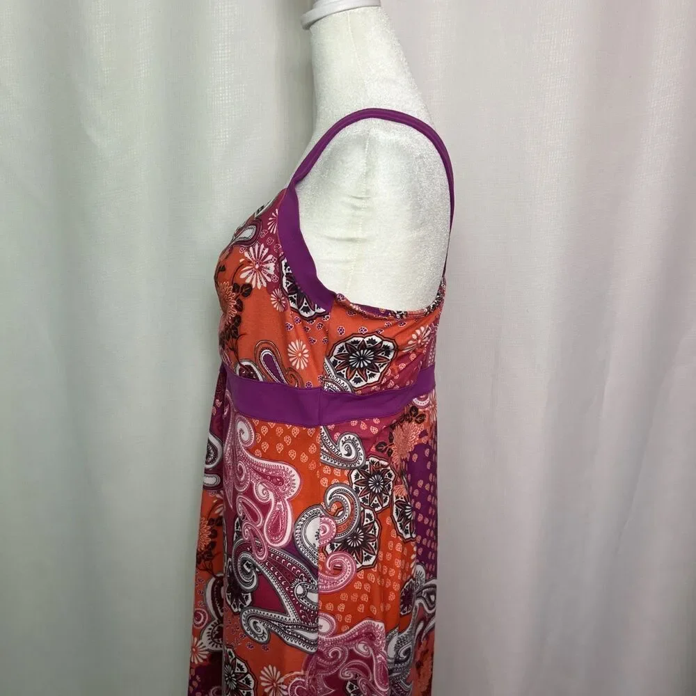 Prana Athletic Dress Women’s Medium Self Bra Fuchsia Orange Paisley Fit Flare - Picture 5 of 10